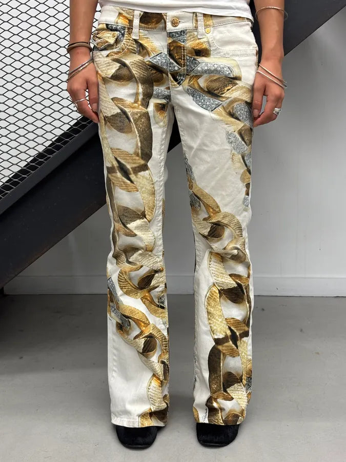 2010s Roberto Cavalli Creamy White Chain Linked Jail Jeans fOLqOtg 1