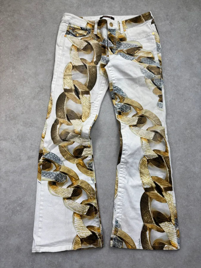 2010s Roberto Cavalli Creamy White Chain Linked Jail Jeans fOLqOtg 0