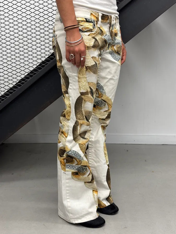 2010s Roberto Cavalli Creamy White Chain Linked Jail Jeans fOLqOtg 2