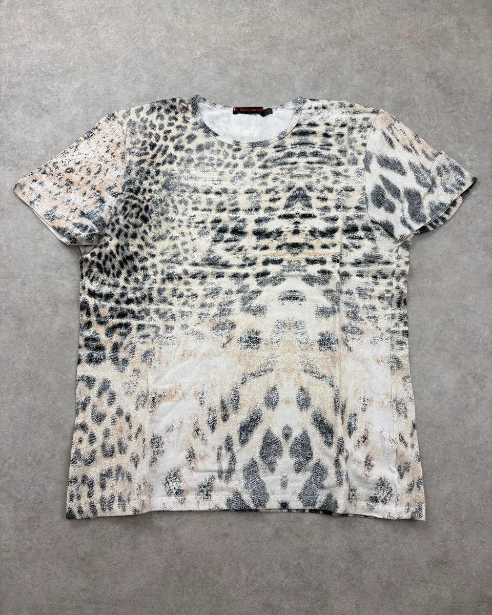 2000s Roberto Cavalli Cream Leopard Print T-Shirt QPFuOyd 0