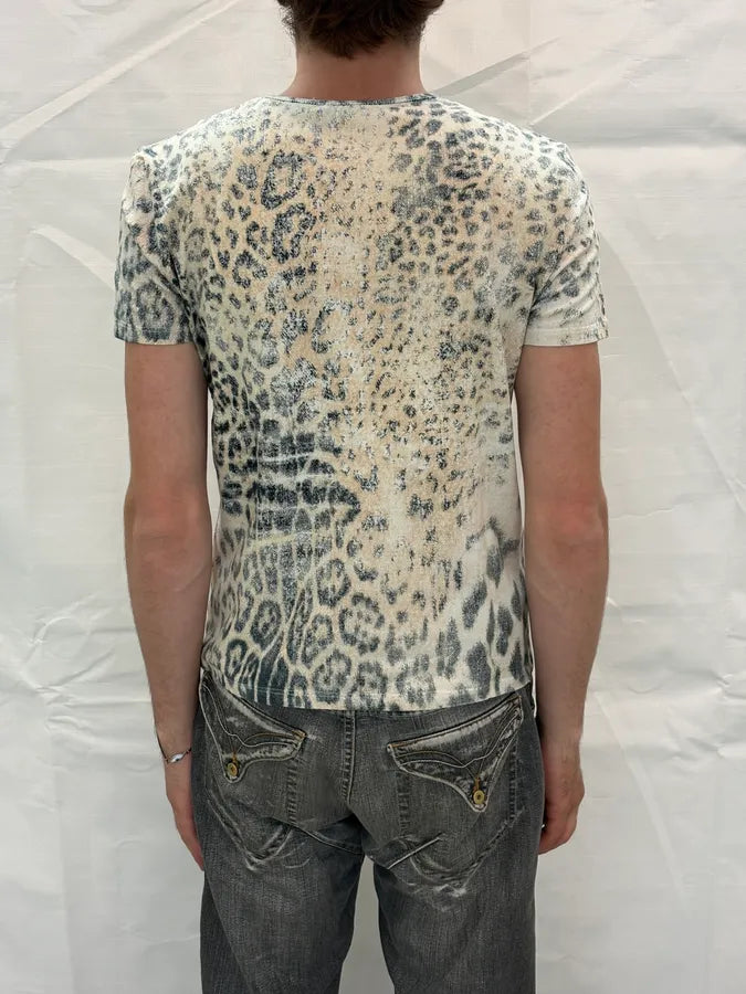 2000s Roberto Cavalli Cream Leopard Print T-Shirt QPFuOyd 2