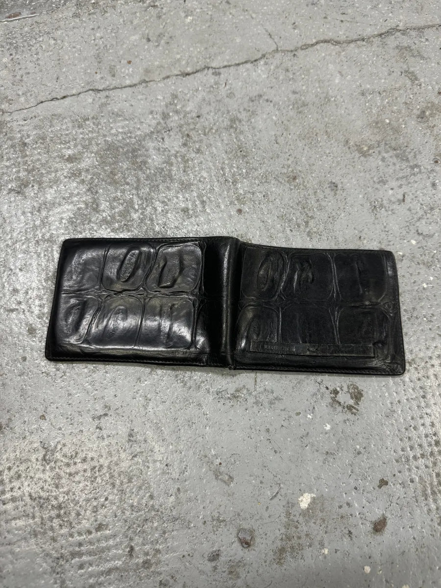 2000s Roberto Cavalli Crocodile Effect Black Leather Wallet isEVXJA 2