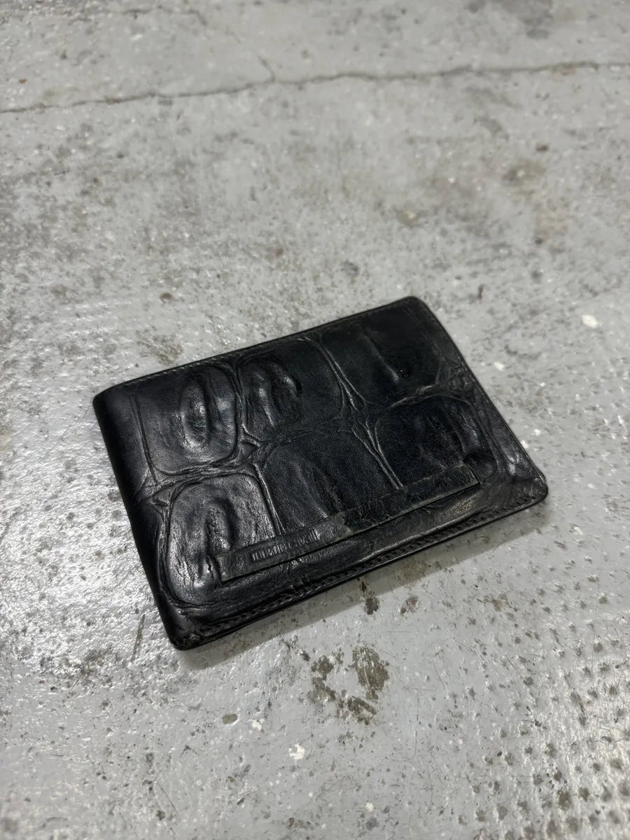 2000s Roberto Cavalli Crocodile Effect Black Leather Wallet isEVXJA 3
