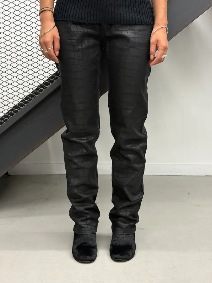 2000s Roberto Cavalli Crocodile Effect Black Obscure Pants yykSieR 0