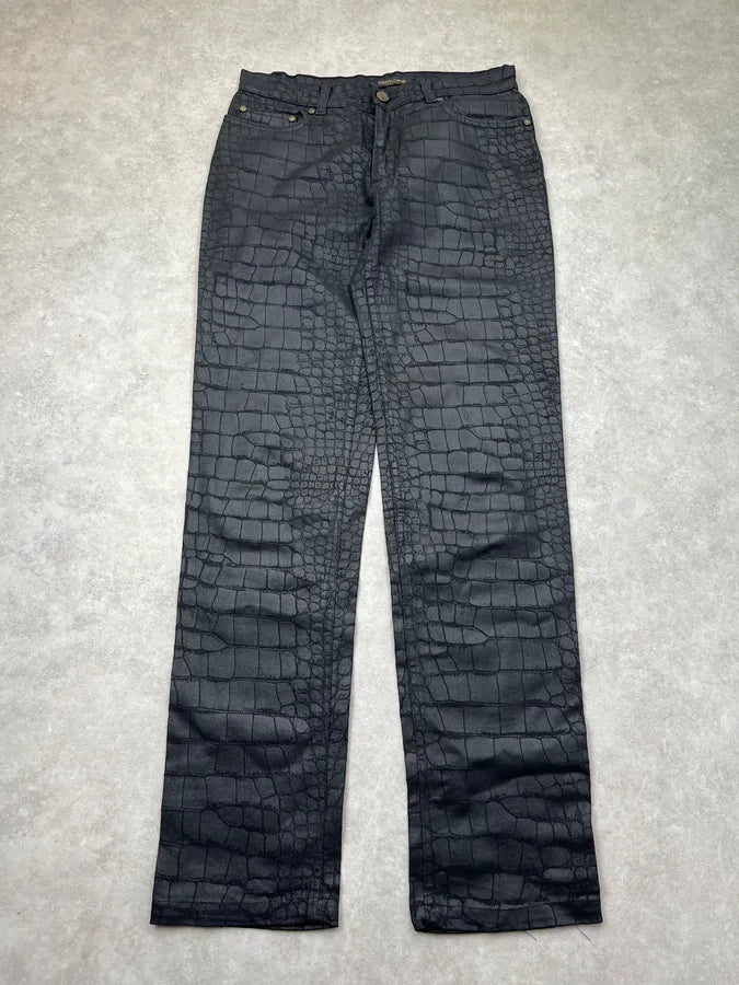 2000s Roberto Cavalli Crocodile Effect Black Obscure Pants yykSieR 3