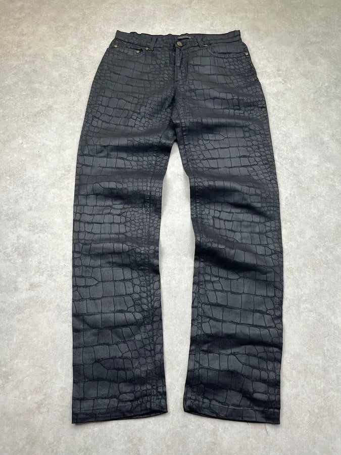 2000s Roberto Cavalli Crocodile Effect Black Obscure Pants yykSieR 4