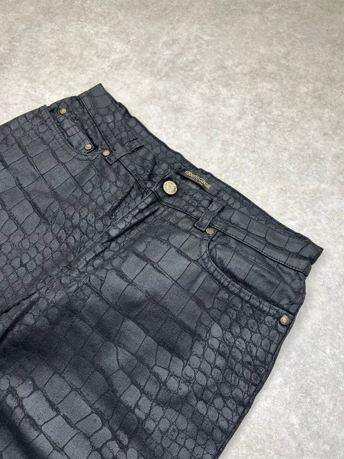 2000s Roberto Cavalli Crocodile Effect Black Obscure Pants yykSieR 5