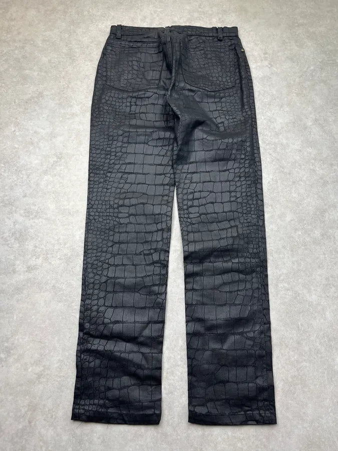 2000s Roberto Cavalli Crocodile Effect Black Obscure Pants yykSieR 6