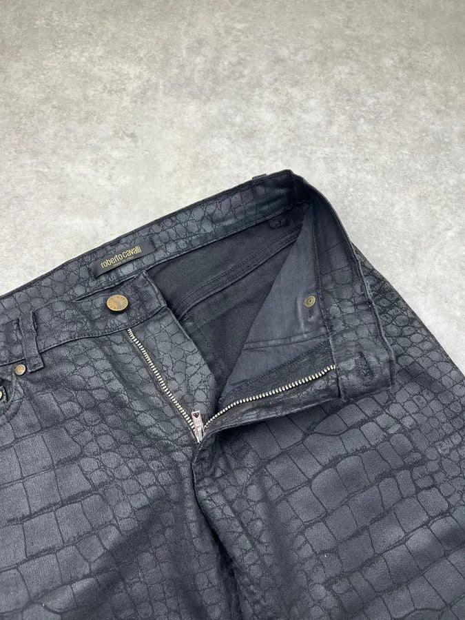2000s Roberto Cavalli Crocodile Effect Black Obscure Pants yykSieR 9