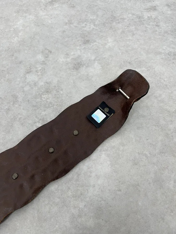 2000s Roberto Cavalli Crocodile Effect Leather Brown Studded Belt fyUXBVm 6