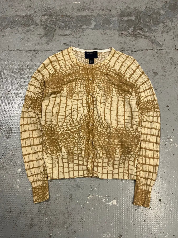 2000s Roberto Cavalli Crocodile Effect White & Beige Cardigan GFCwsVu 0
