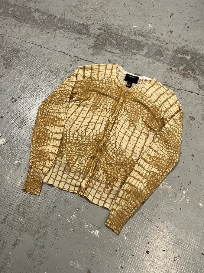 2000s Roberto Cavalli Crocodile Effect White & Beige Cardigan GFCwsVu 3