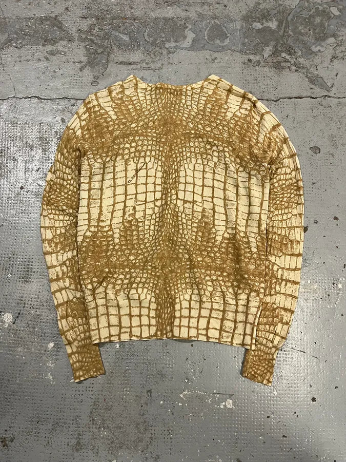 2000s Roberto Cavalli Crocodile Effect White & Beige Cardigan GFCwsVu 6