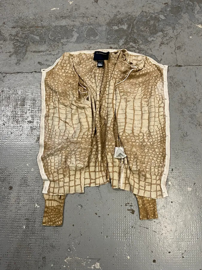 2000s Roberto Cavalli Crocodile Effect White & Beige Cardigan GFCwsVu 7