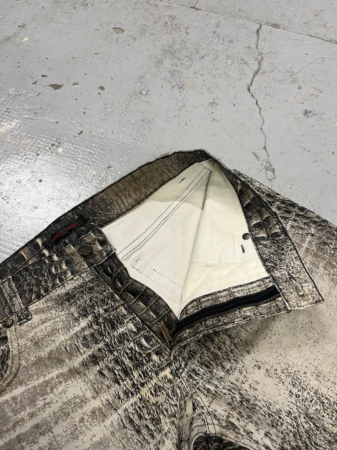 2000s Roberto Cavalli Crocodile Grey & Beige Jeans WQLKbqQ 10