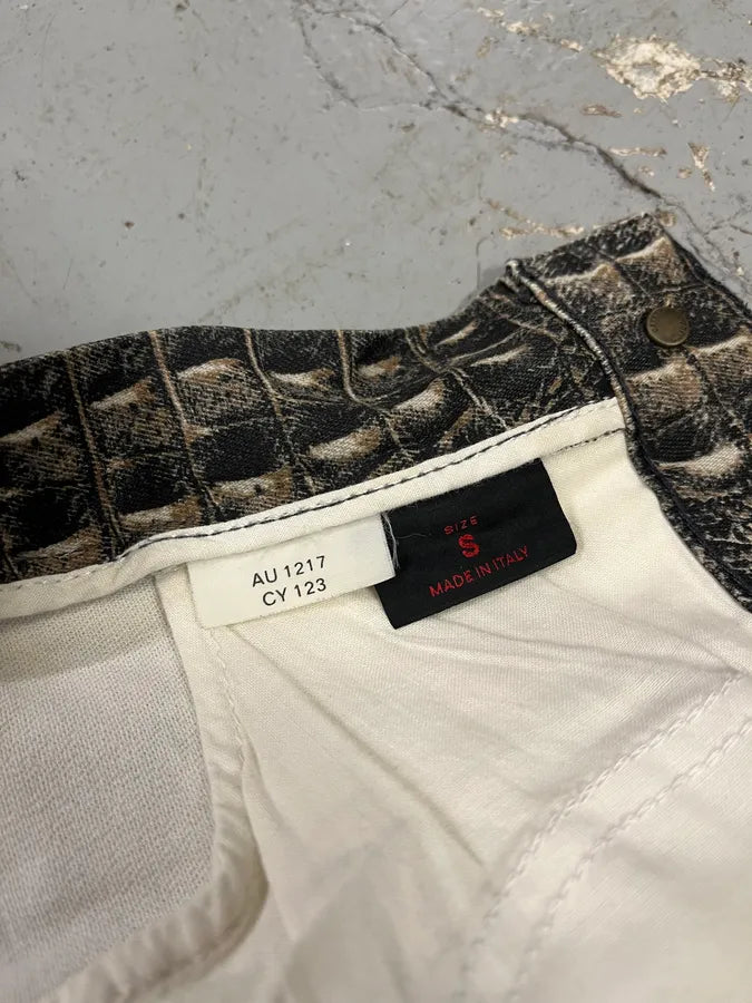 2000s Roberto Cavalli Crocodile Grey & Beige Jeans WQLKbqQ 11