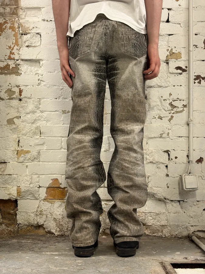 2000s Roberto Cavalli Crocodile Grey & Beige Jeans WQLKbqQ 3