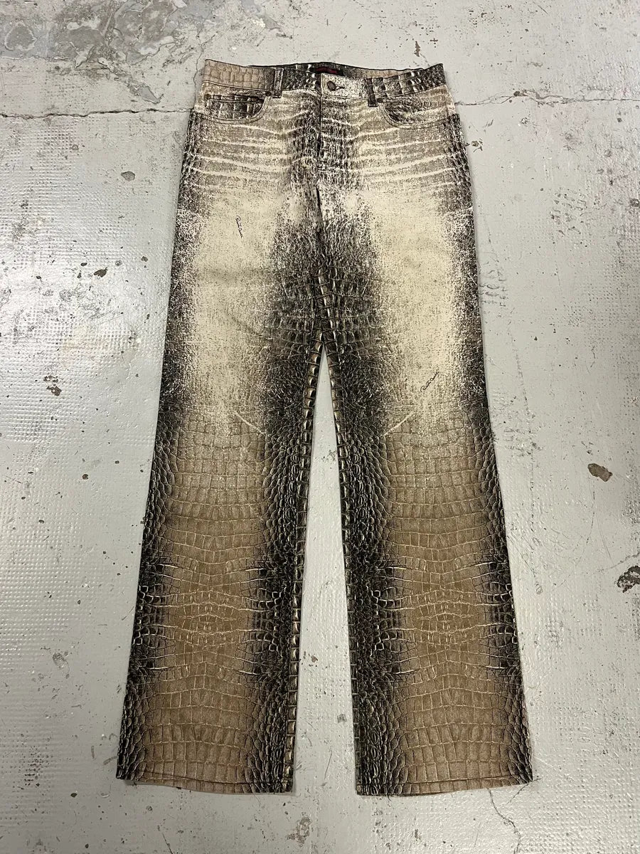2000s Roberto Cavalli Crocodile Grey & Beige Jeans WQLKbqQ 4