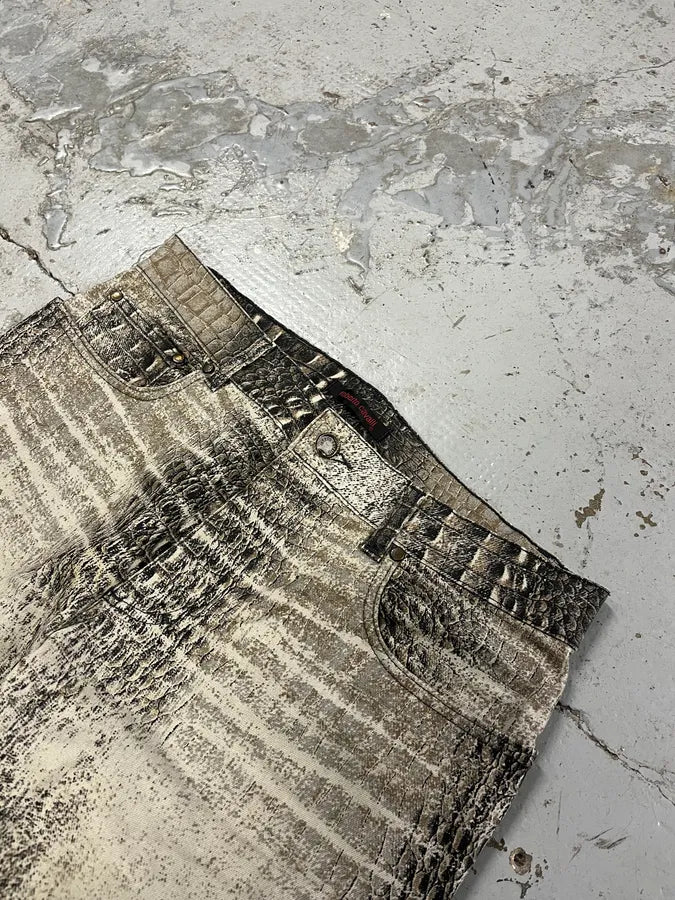 2000s Roberto Cavalli Crocodile Grey & Beige Jeans WQLKbqQ 5