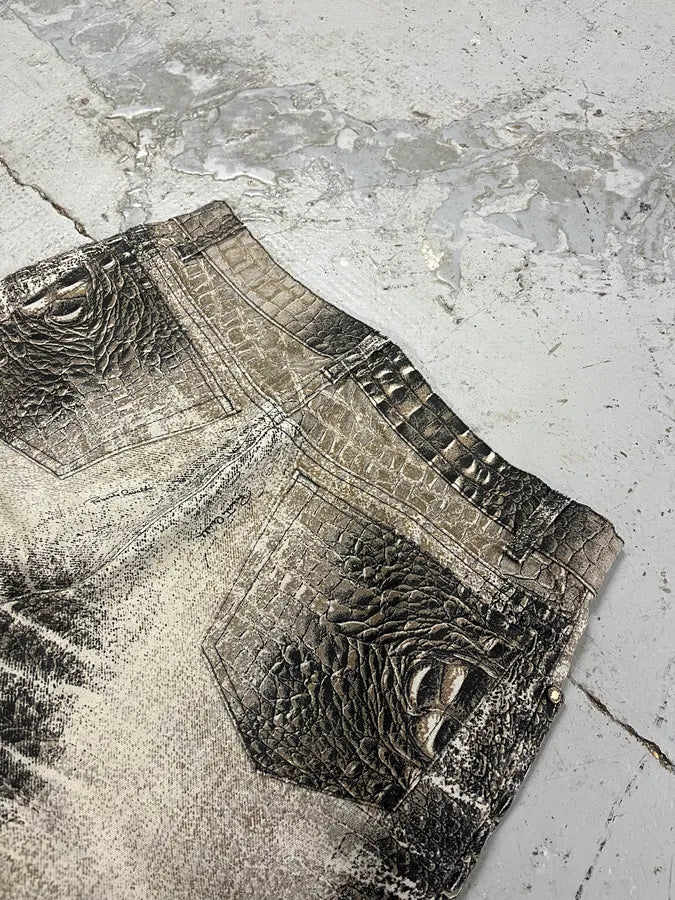 2000s Roberto Cavalli Crocodile Grey & Beige Jeans WQLKbqQ 7