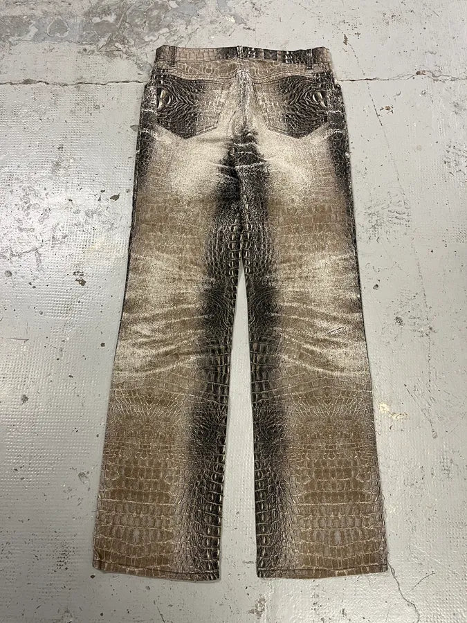 2000s Roberto Cavalli Crocodile Grey & Beige Jeans WQLKbqQ 8