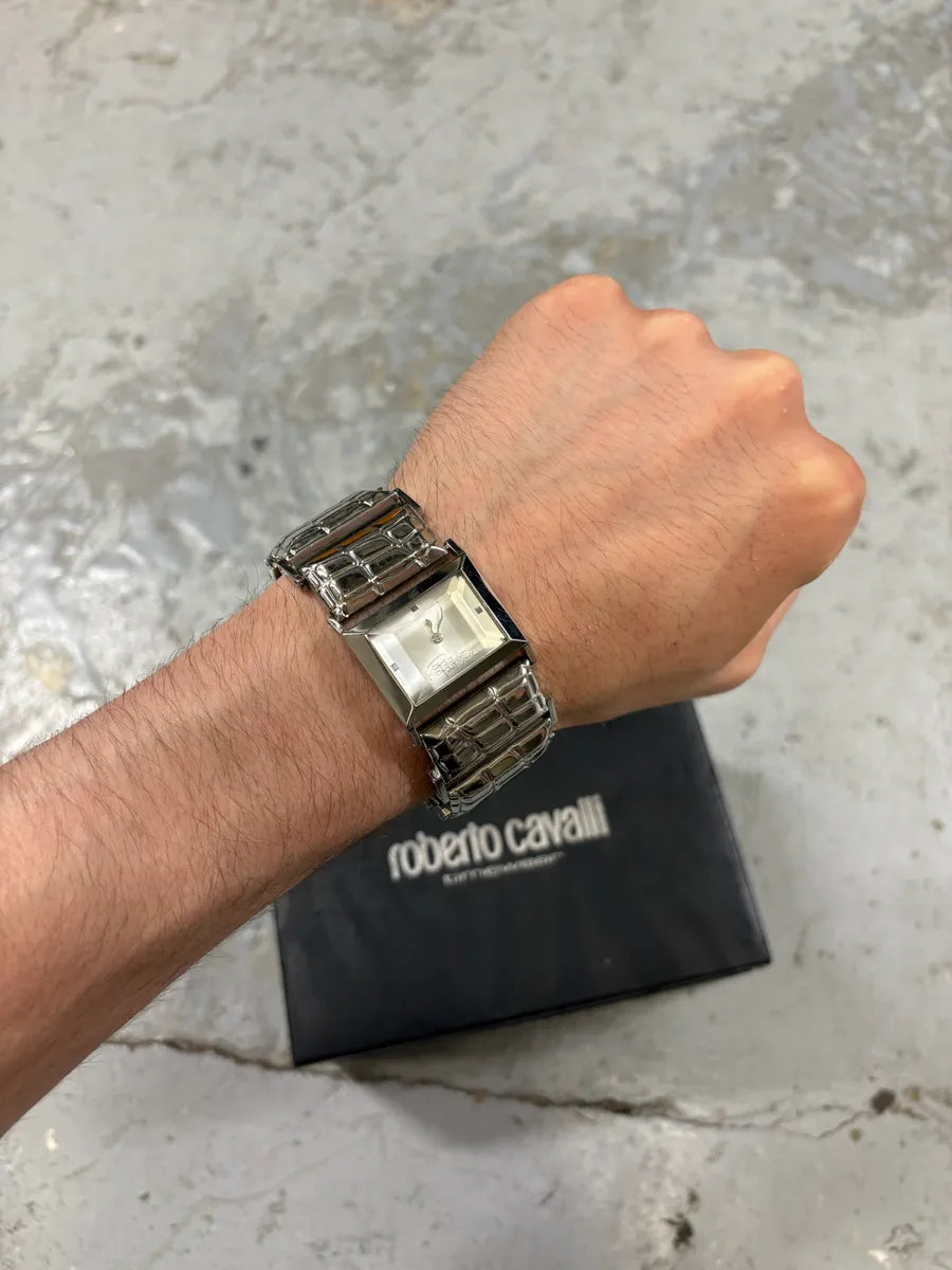 2000s Roberto Cavalli Crocodile Grey Tank Watch XdSeLdS 0