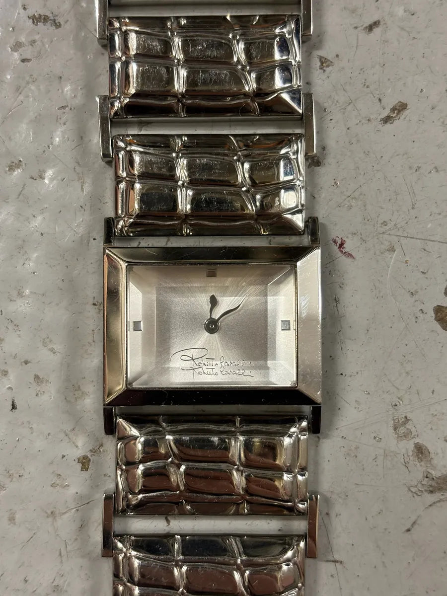 2000s Roberto Cavalli Crocodile Grey Tank Watch XdSeLdS 2