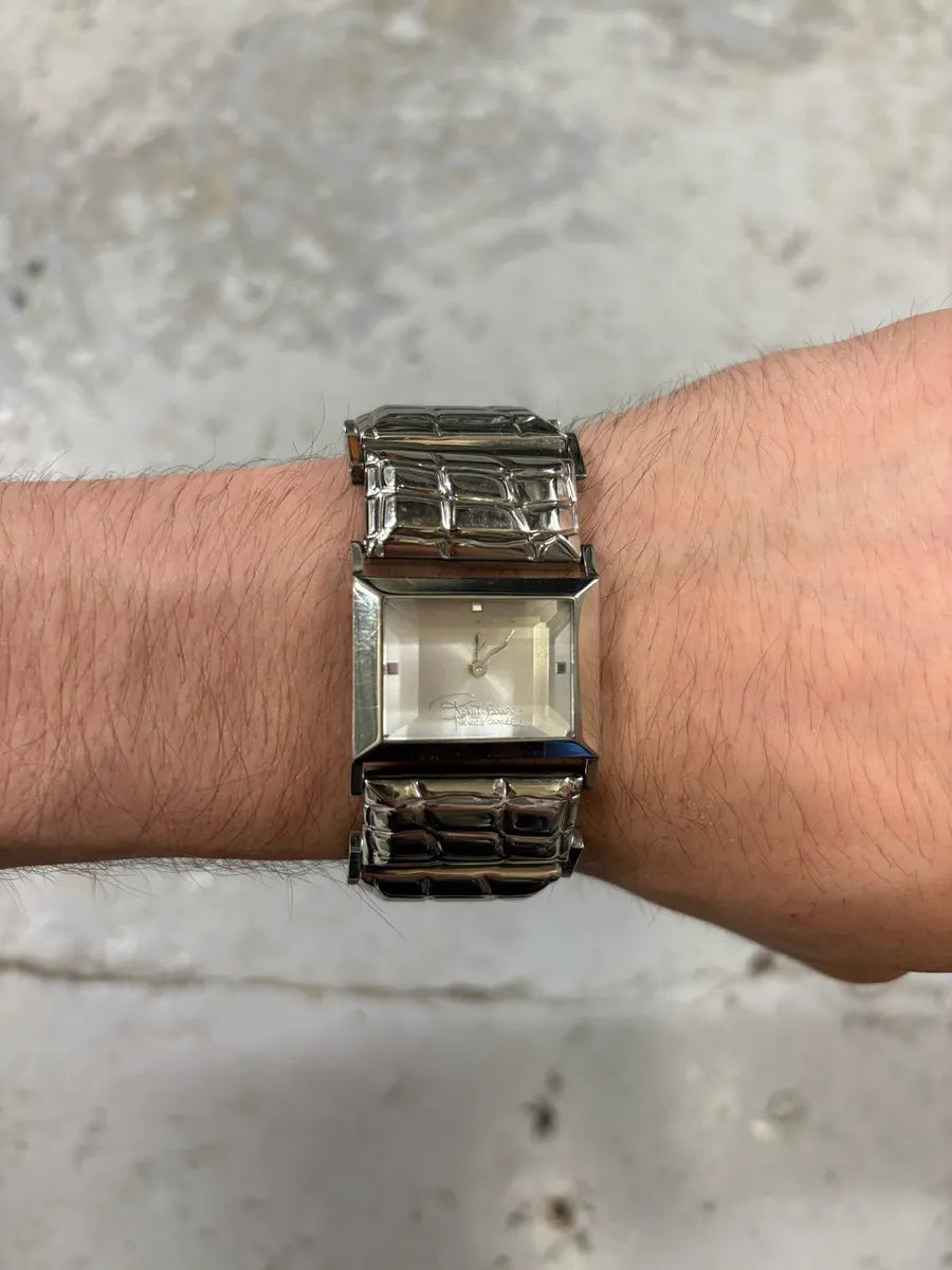 2000s Roberto Cavalli Crocodile Grey Tank Watch XdSeLdS 4