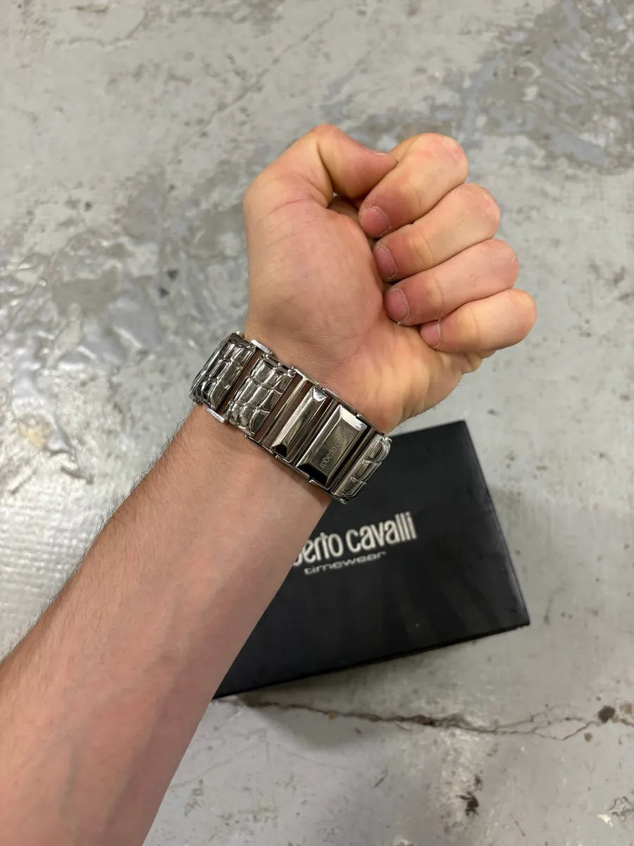 2000s Roberto Cavalli Crocodile Grey Tank Watch XdSeLdS 5