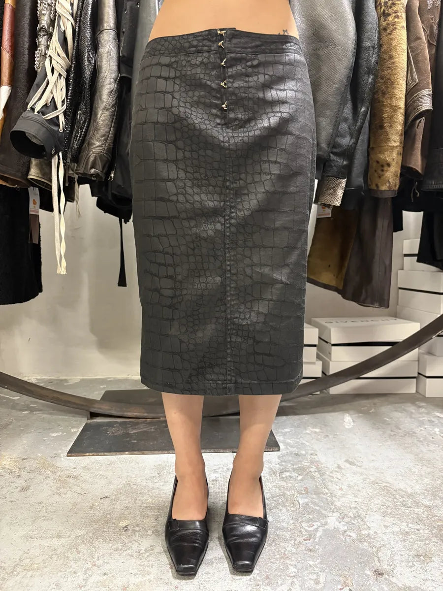 2000s Roberto Cavalli Crocodile Print Black Long Skirt (M/L) xpDREuU 0