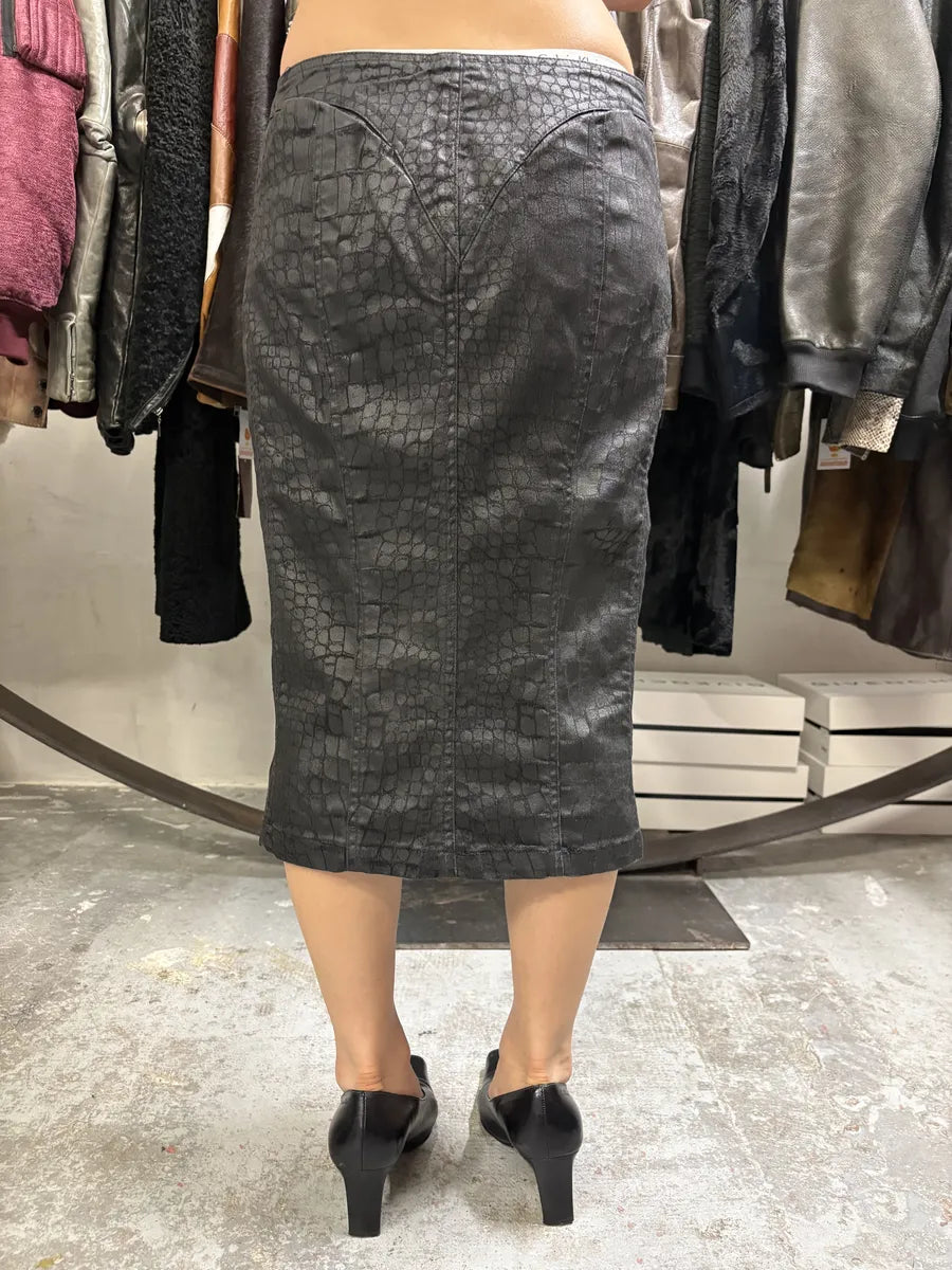 2000s Roberto Cavalli Crocodile Print Black Long Skirt (M/L) xpDREuU 1