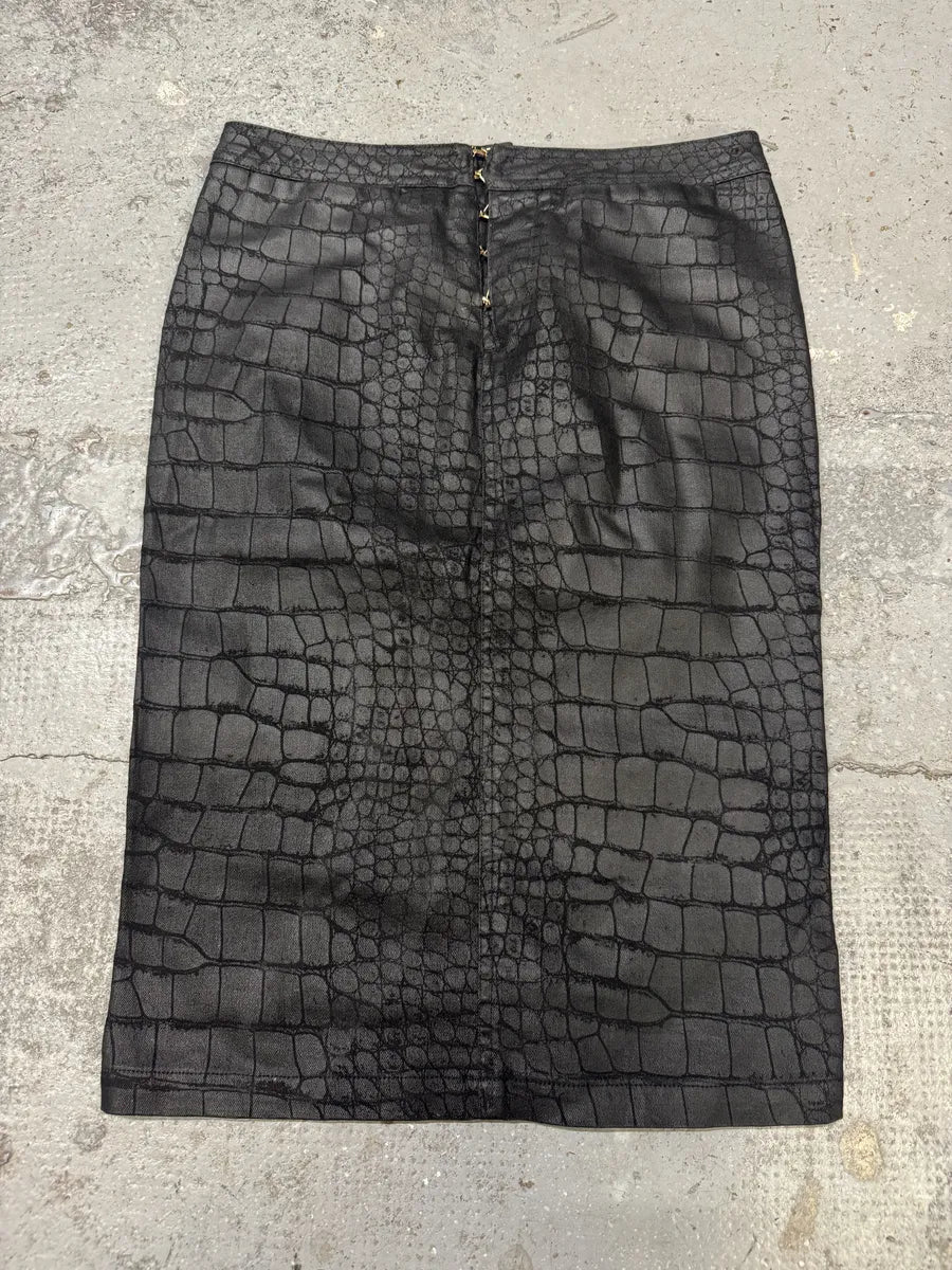 2000s Roberto Cavalli Crocodile Print Black Long Skirt (M/L) xpDREuU 2