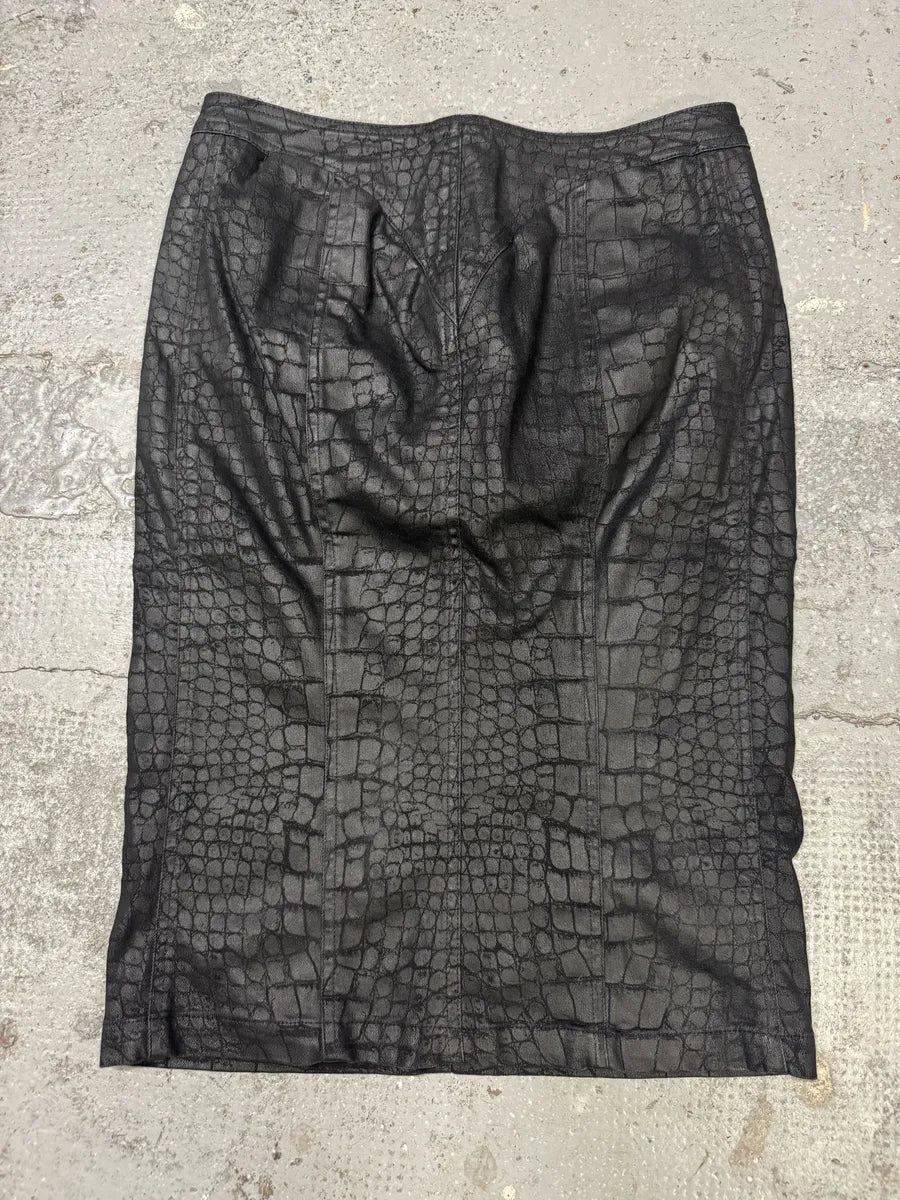 2000s Roberto Cavalli Crocodile Print Black Long Skirt (M/L) xpDREuU 3