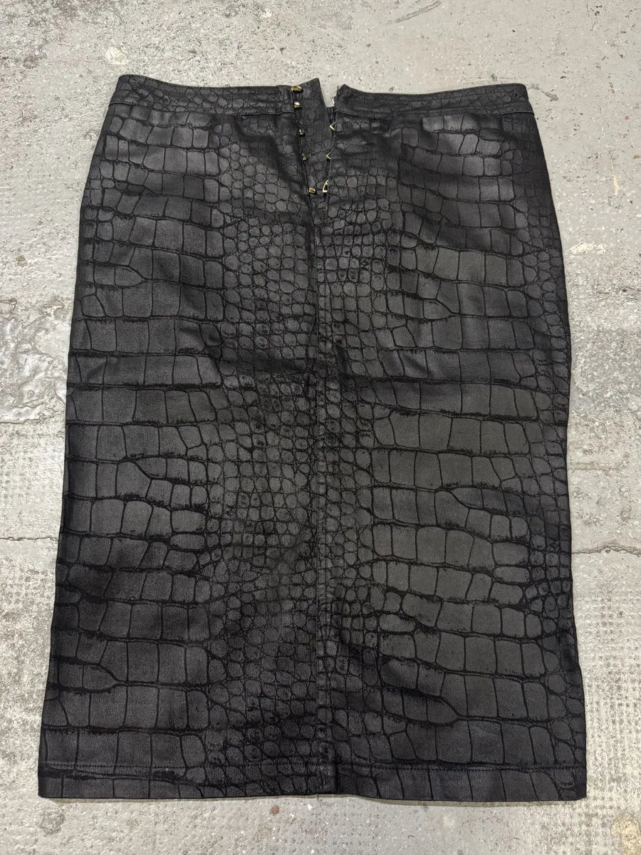 2000s Roberto Cavalli Crocodile Print Black Long Skirt (M/L) xpDREuU 4