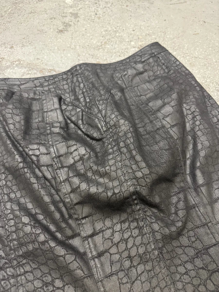 2000s Roberto Cavalli Crocodile Print Black Long Skirt (M/L) xpDREuU 5