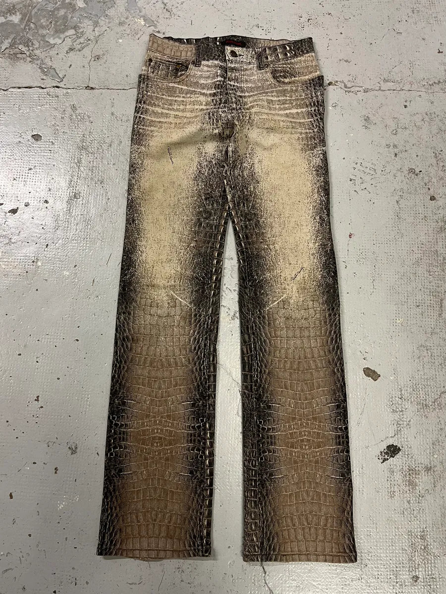2000s Roberto Cavalli Crocodile Trompe LOeil Grey Pants faSlWDQ 0