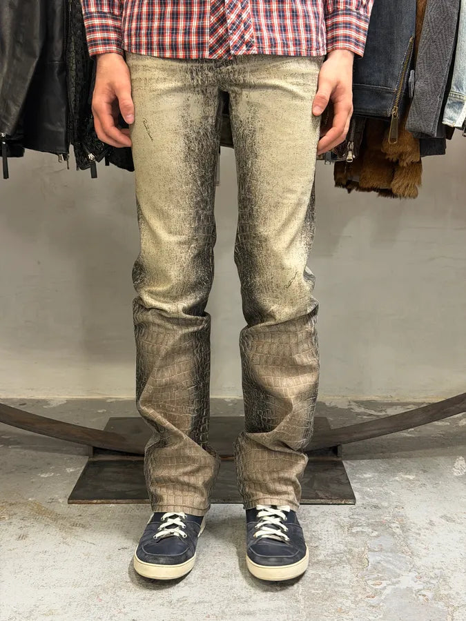 2000s Roberto Cavalli Crocodile Trompe LOeil Grey Pants faSlWDQ 1