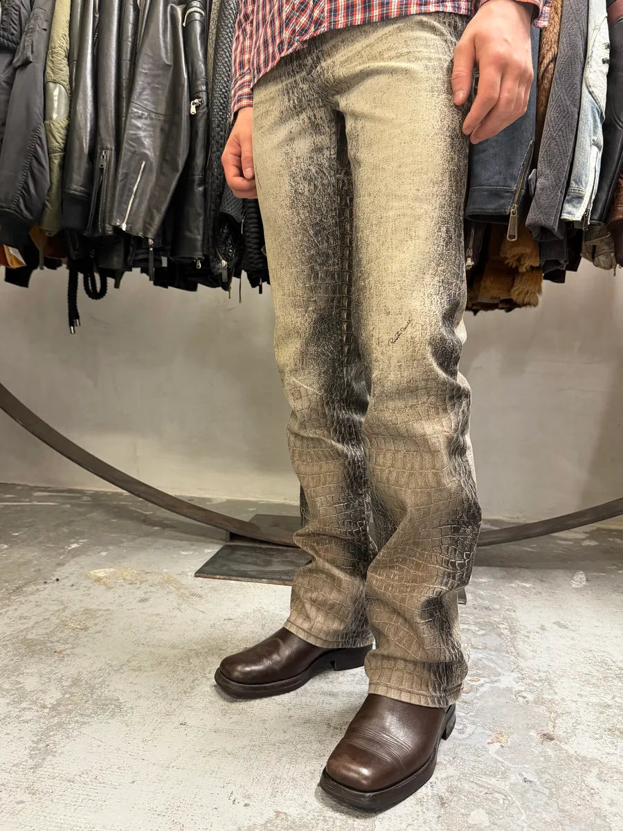 2000s Roberto Cavalli Crocodile Trompe LOeil Grey Pants faSlWDQ 2