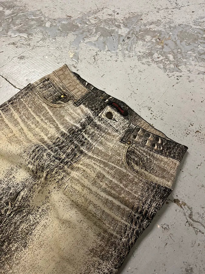 2000s Roberto Cavalli Crocodile Trompe LOeil Grey Pants faSlWDQ 5