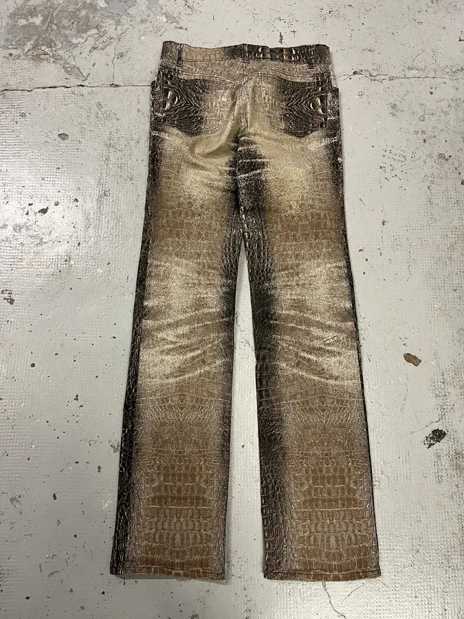 2000s Roberto Cavalli Crocodile Trompe LOeil Grey Pants faSlWDQ 7