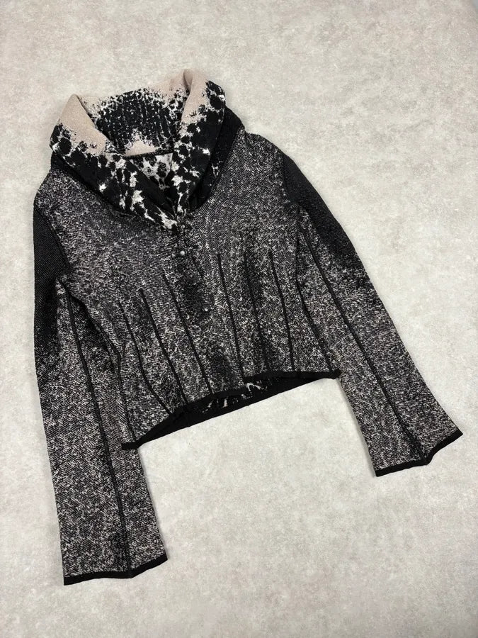 2000s Roberto Cavalli Cropped Leopard Print Black & White Cardigan Sweater ESKshjW 2