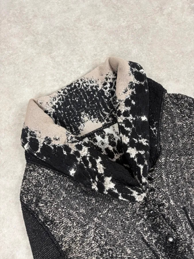 2000s Roberto Cavalli Cropped Leopard Print Black & White Cardigan Sweater ESKshjW 3