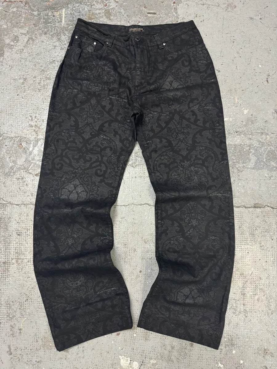 2000s Roberto Cavalli Dark Arabic Mozaic Print Pants (M) zHiSsEm 8
