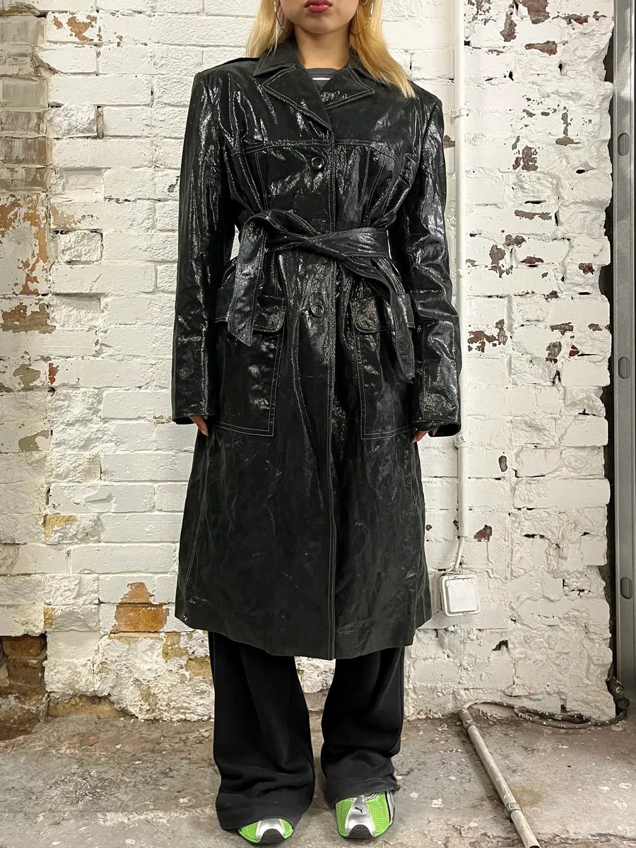 1990s Roberto Cavalli Dark Green Trench Coat DENvsxD 1