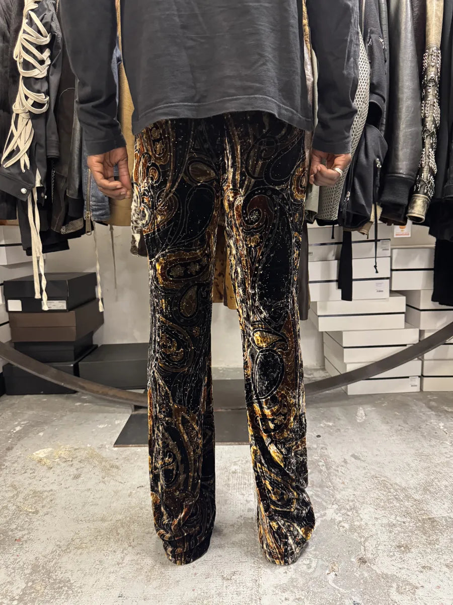 2000s Roberto Cavalli Dark Orange Velvet Trousers Pants ujNcpsK 3