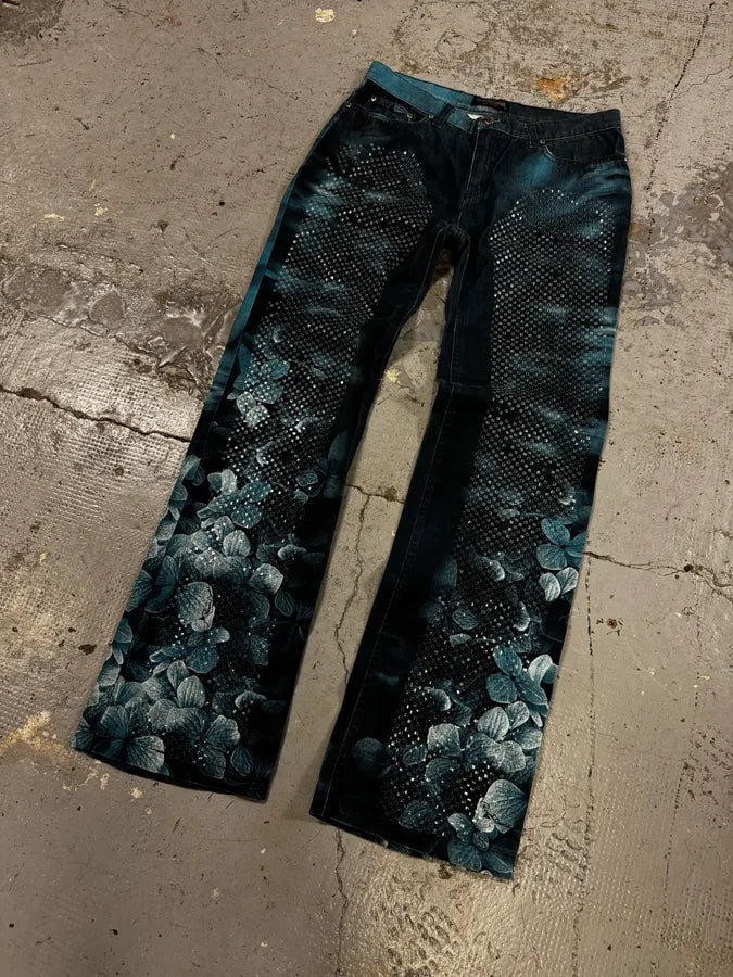 FW1999 Roberto Cavalli Deep Blue Flowers Pants qSoAsfE 2