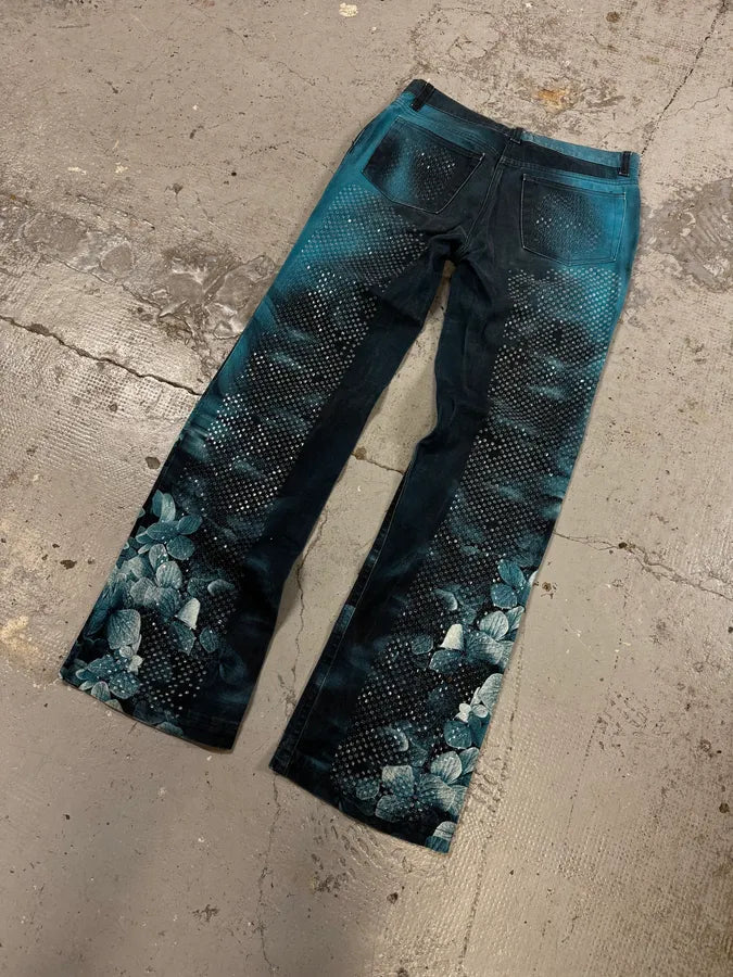 FW1999 Roberto Cavalli Deep Blue Flowers Pants qSoAsfE 5