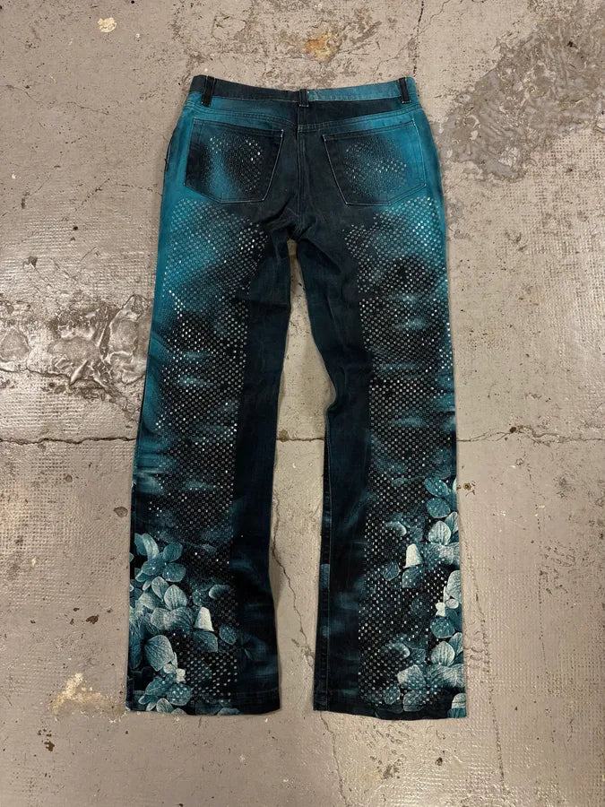 FW1999 Roberto Cavalli Deep Blue Flowers Pants qSoAsfE 3