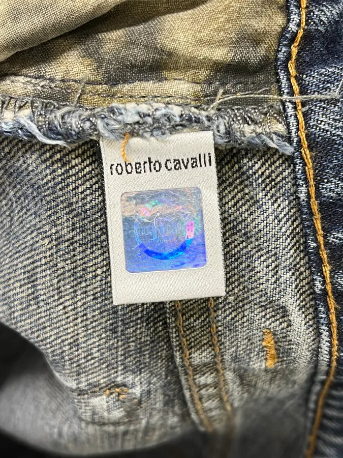 2000s Roberto Cavalli Blue Denim Abstract Lines Jeans AmbiYTg 10