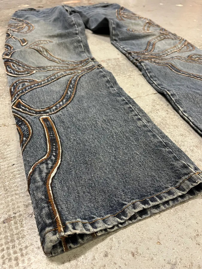 2000s Roberto Cavalli Blue Denim Abstract Lines Jeans AmbiYTg 5